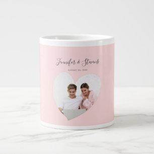 Custom Couple Heart Blush Pink Anniversary Giant Coffee Mug