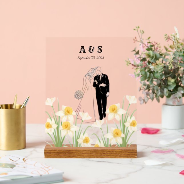 Custom Couple Illustration Gift Acrylic Sign (Wedding)