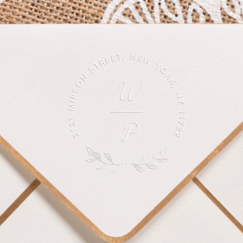 Custom Couple Initials Botanical Elegant Wedding Embosser