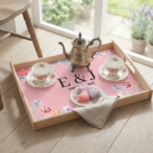 Custom Couple Initials Wedding Monogram & Floral  Serving Tray