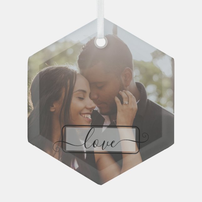 Custom Couple Love Photo Personalized Glass Ornament (Front)