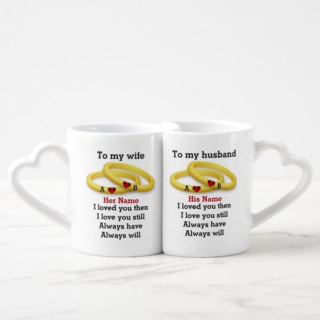 Custom couple love wedding anniversary monogram coffee mug set (Front Nesting)