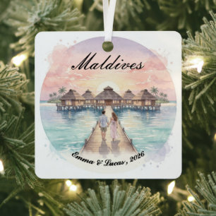 Custom Couple Maldives Honeymoon Keepsake Metal Ornament