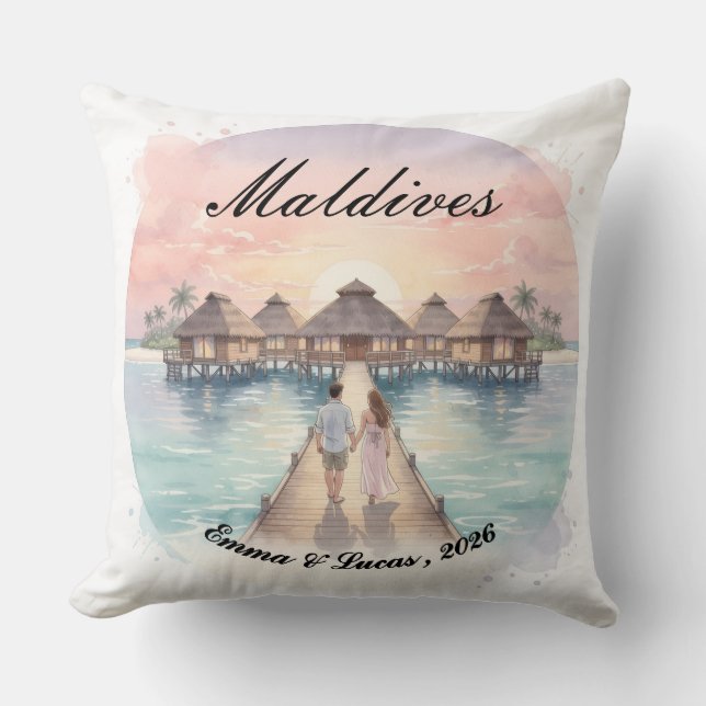 Custom Couple Maldives Honeymoon Keepsake Throw Pillow (Front)