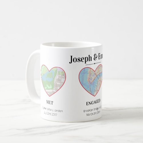 Custom Couple Milestones Map Location Hearts Coffee Mug