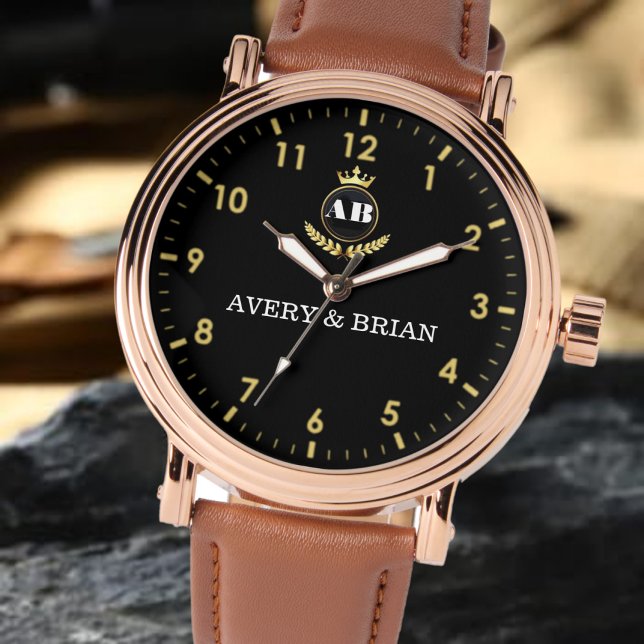Custom couple monogram black and gold watch (Creator Uploaded)