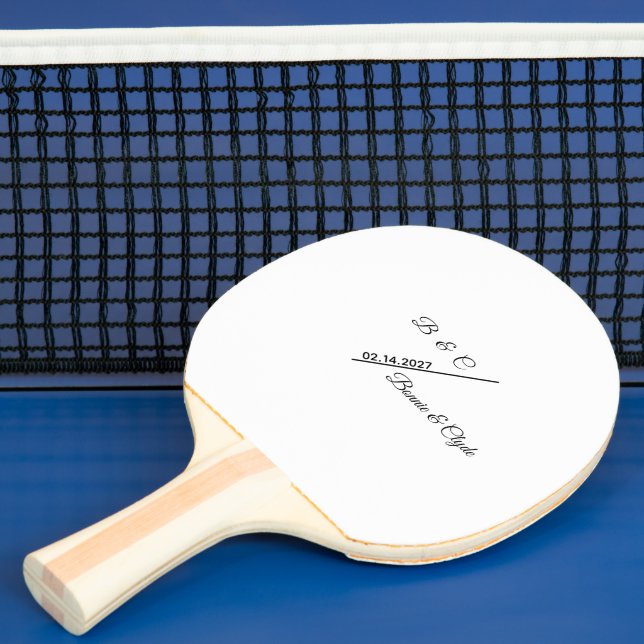 Custom Couple Monogram Names Date Stylish Ping Pong Paddle (Insitu)