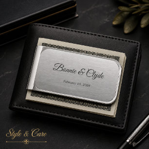 Custom Couple Name and Date Personalized Silver Finish Money Clip