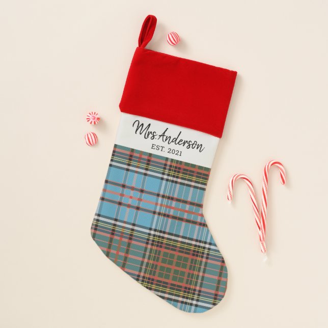 Custom Couple Name Clan Anderson Plaid Tartan Christmas Stocking (Front)