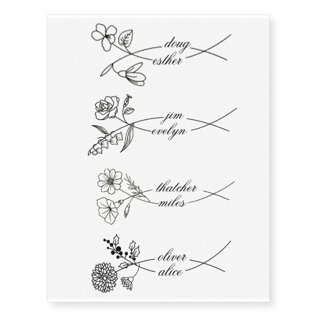 Custom Couple Name Floral Temporary Tattoo (Front)