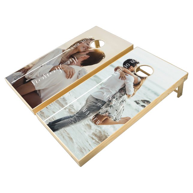 Custom couple Name photo Wedding  Cornhole Set (Angled)