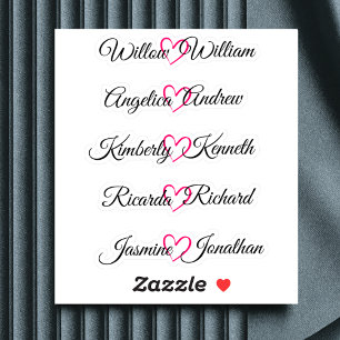 Custom Couple Names Guest List Calligraphy Heart   Sticker
