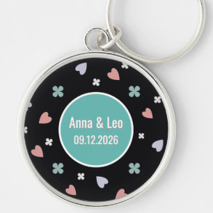Custom Couple Names Lucky Heart Date Keychain