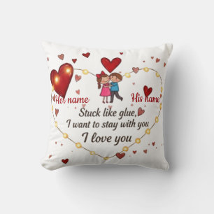 Custom Couple Names Romantic Stuck like glue  Throw Pillow