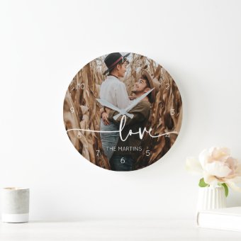 Custom Couple Newly Wed Photo Gift Large Clock | Zazzle