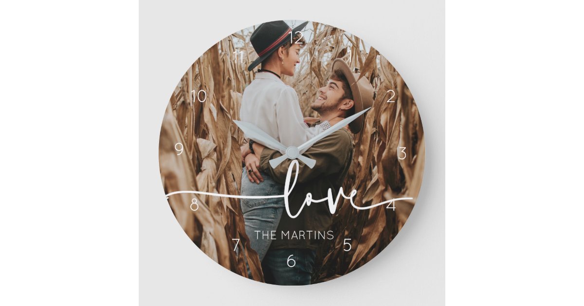 Custom Couple Newly Wed Photo Gift Large Clock | Zazzle