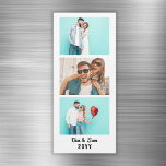 Custom Couple Photo Booth Strip Fridge Magnet<br><div class="desc">Custom fridge magnet designed as a photo booth strip and personalized with 3 photos of the couple. Great for an anniversary or Valentine's day. To change the background color or the text,  please click on the button to edit it further.</div>