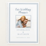 Custom Couple Photo Chic Dusty Blue Our Wedding Planner<br><div class="desc">Get organized for your wedding with this modern wedding planner! Design features a simple contemporary minimalist design with a double frame border in trending dusty blue on a crisp white background. Add your favorite engagement picture and future wedding date to customize your details in chic lettering and script. The back...</div>