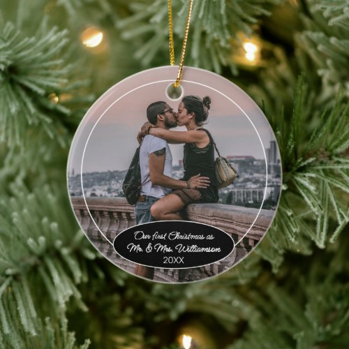 Custom Couple Photo Christmas Classic Personalized Ceramic Ornament