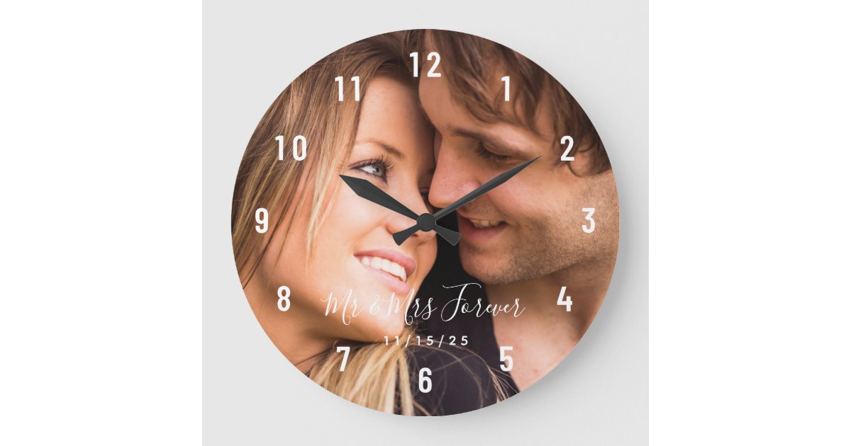 Custom Couple Photo Established Date Large Clock | Zazzle