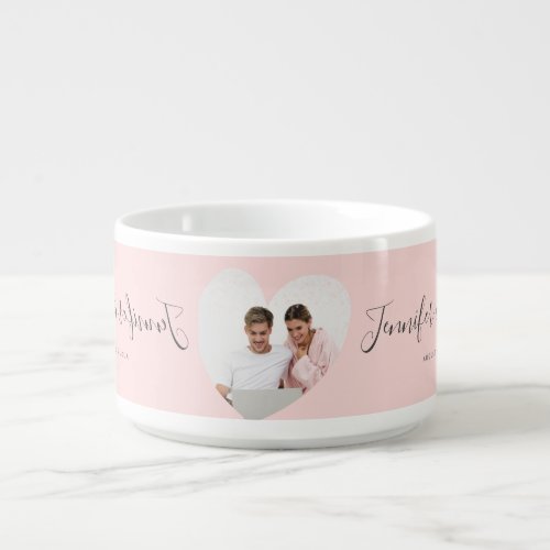 Custom Couple Photo Heart Blush Pink Anniversary Bowl