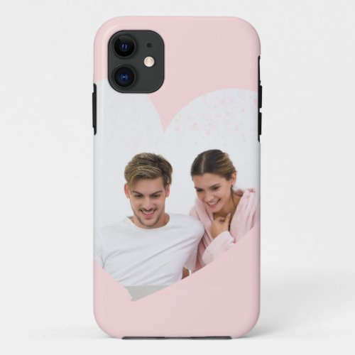 Custom Couple Photo Heart Blush Pink iPhone 11 Case