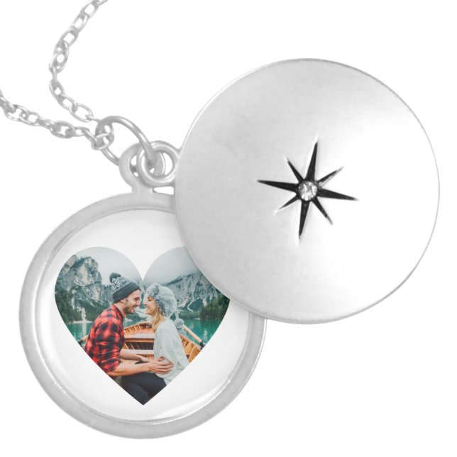 Custom Couple Photo Heart Locket Necklace (Front)