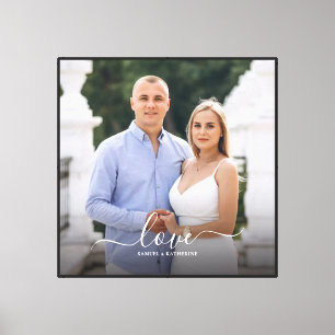 Custom Couple Photo Love Script Names Canvas Print