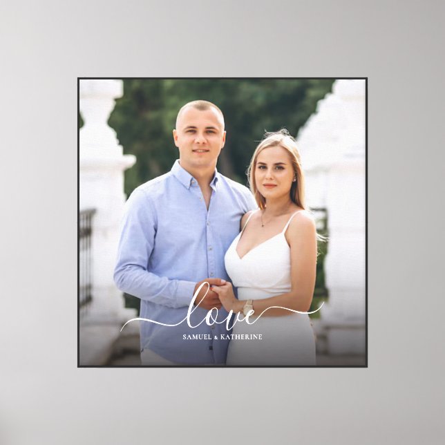 Custom Couple Photo Love Script Names Canvas Print (Front)