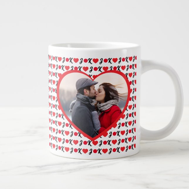 Custom Couple Photo Name Initials Valentine's Day  Giant Coffee Mug (Right)