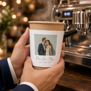 Custom Couple Photo Our Love Story Script Wedding Coffee Cup Sleeve
