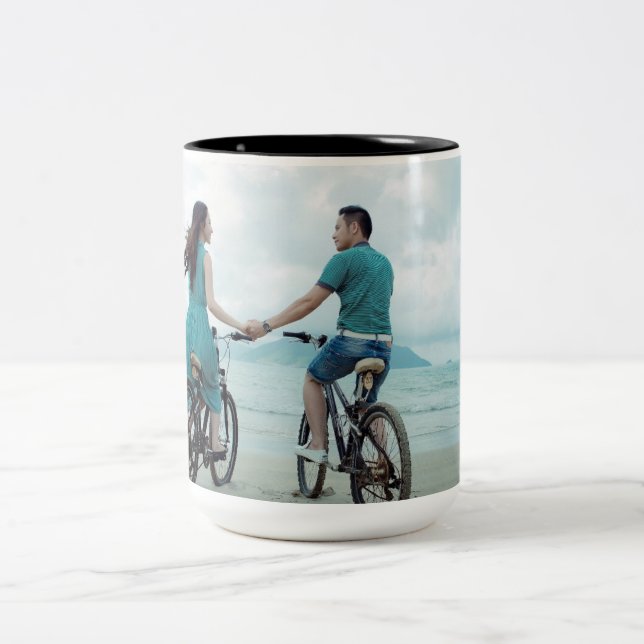 Custom Couple Photo Personalized Two-Tone Coffee Mug (Center)