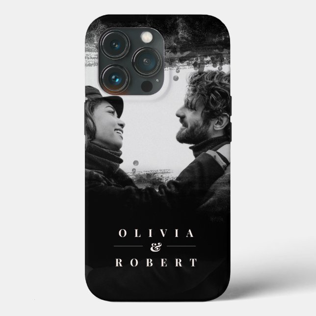 Custom Couple Photo Stylish Black Abstract Case-Mate iPhone Case (Back)