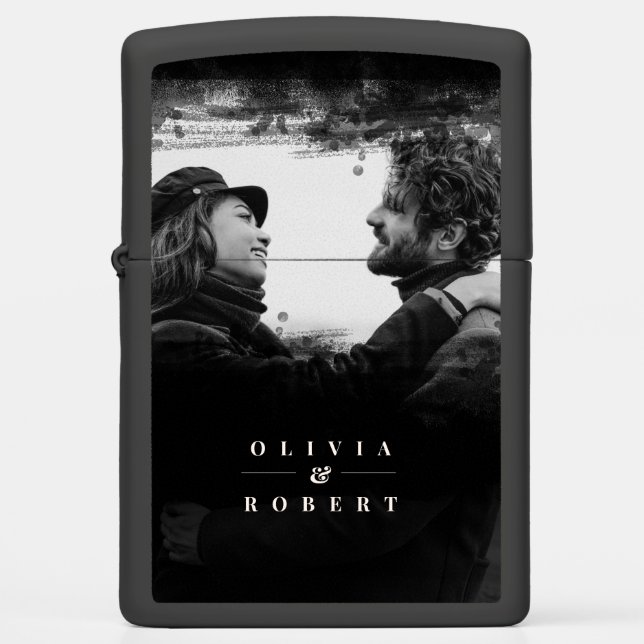 Custom Couple Photo Stylish Black Abstract Zippo Lighter (Front)