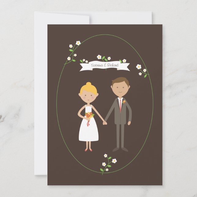 Custom Couple Portrait (Blonde & Brunette) Wedding Invitation (Back)