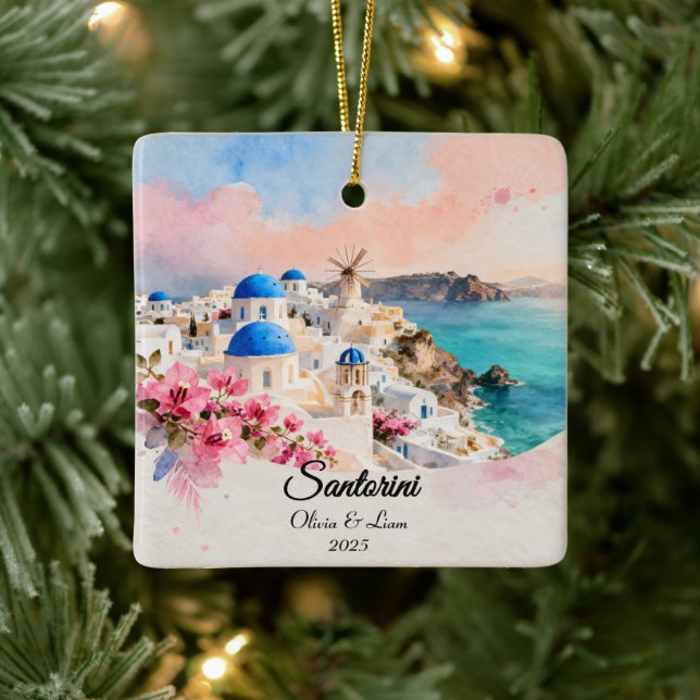 Custom Couple’s Travel Keepsake Ceramic Ornament (Tree)