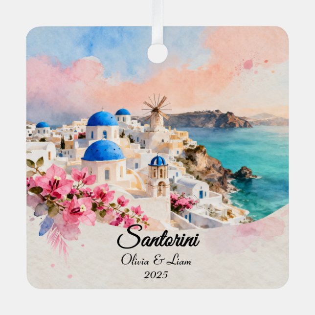 Custom Couple’s Travel Keepsake Metal Ornament (Front)