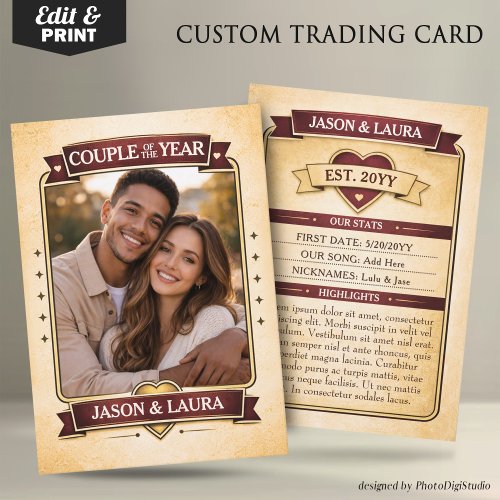 Custom Couple Trading Card, Custom Anniversary 