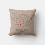 Custom Couple Usa State Map Names &amp; Date Heart Map Throw Pillow at Zazzle