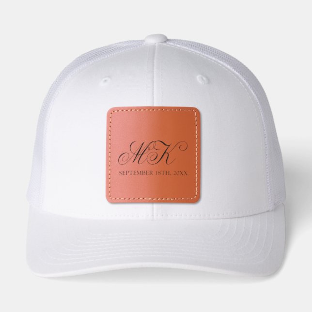 Custom Couple Wedding Fancy Monogram Initials Leather Patch Hat (Front)