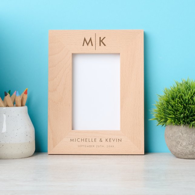 Custom Couple Wedding Modern Monogram Initials Engraved Frames (Front)