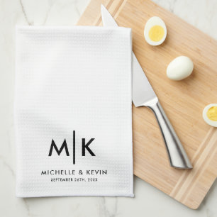 Custom Couple Wedding Modern Monogram Initials Kitchen Towel