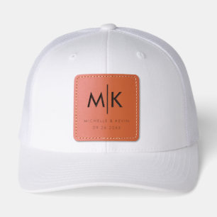 Custom Couple Wedding Modern Monogram Initials Leather Patch Hat