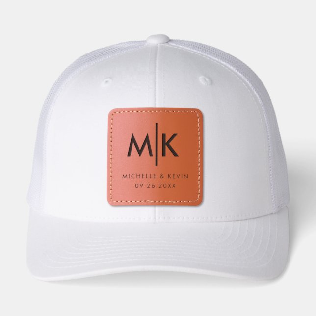Custom Couple Wedding Modern Monogram Initials Leather Patch Hat (Front)