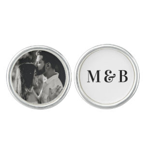 Custom Couple Wedding Monogram & Photo White Cufflinks