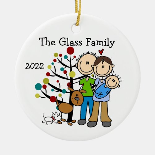 Custom Couple With Baby Boy and Dogs Ornament