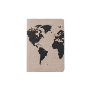 Custom couple world map add location hearts passport holder