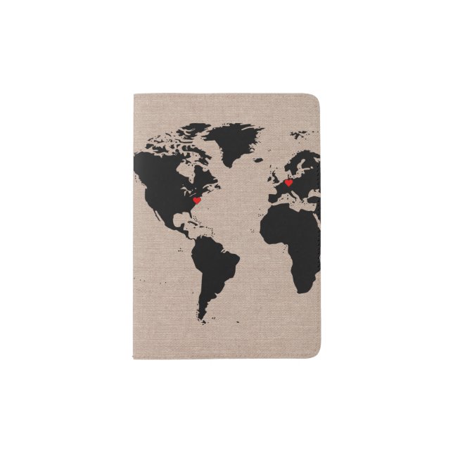Custom couple world map add location hearts passport holder (Front)