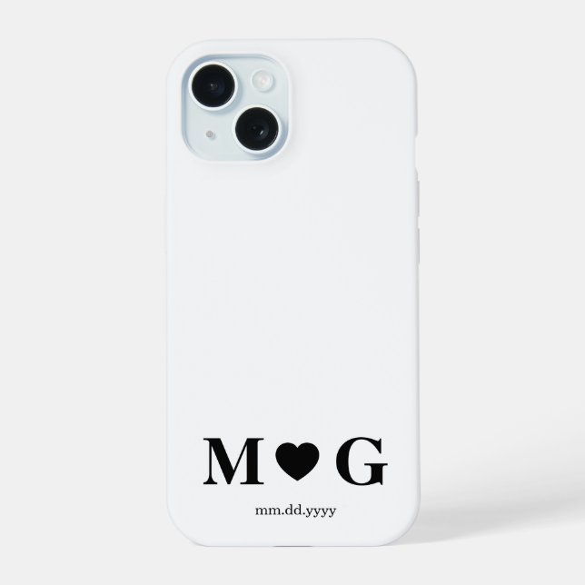 Custom Couples Monogram Heart Mark iPhone 15 Case (Back)
