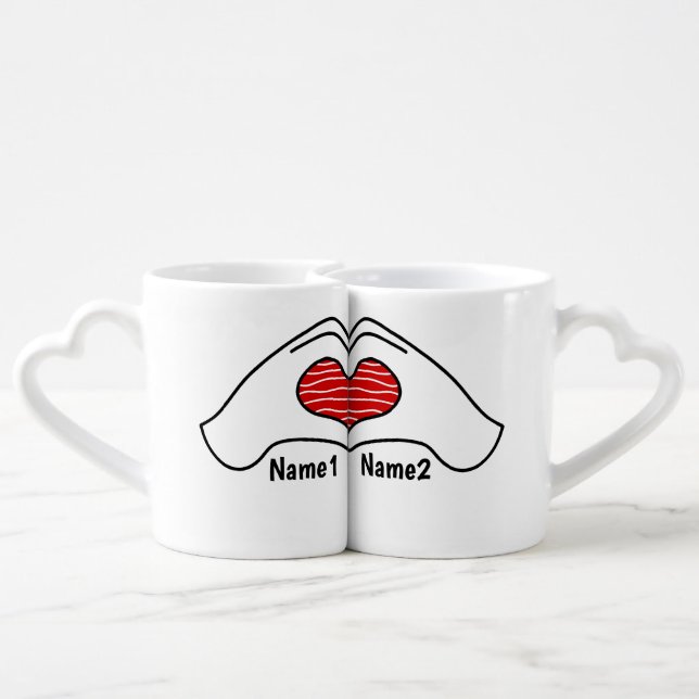 Custom Couples Mug – Half Heart Hands Design (Back Nesting)